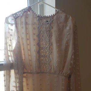 Cream Embroidered Lace Long Sleeve Dress